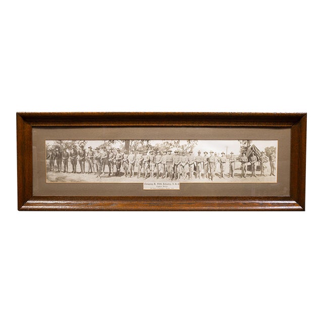 Antique Military Panoramic Photo in Original Walnut Frame c.1910 For Sale