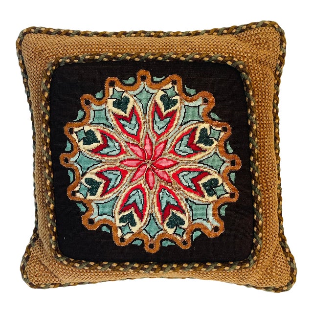 Vintage Handmade Needlepoint Pillow For Sale