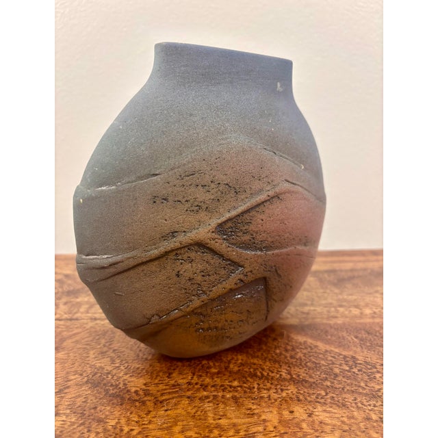 Ceramic Vintage Brazilian Organic Modern Textured Studio Pottery Vase Signed For Sale - Image 7 of 8