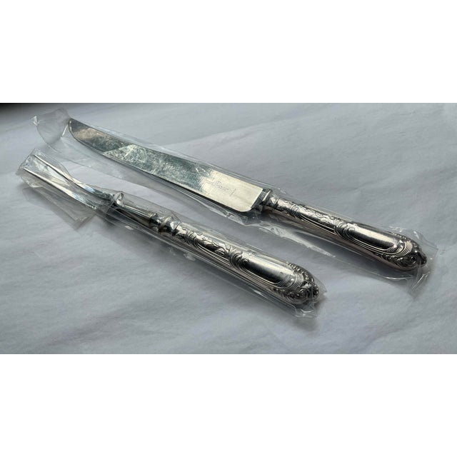 James Dixon & Sons Silver Pair Carving Set, Carving Fork & Carving Knife, La Regence. For Sale - Image 4 of 14