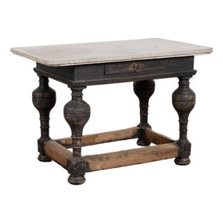 19th Century Swedish Stone Top Baroque Black Table For Sale