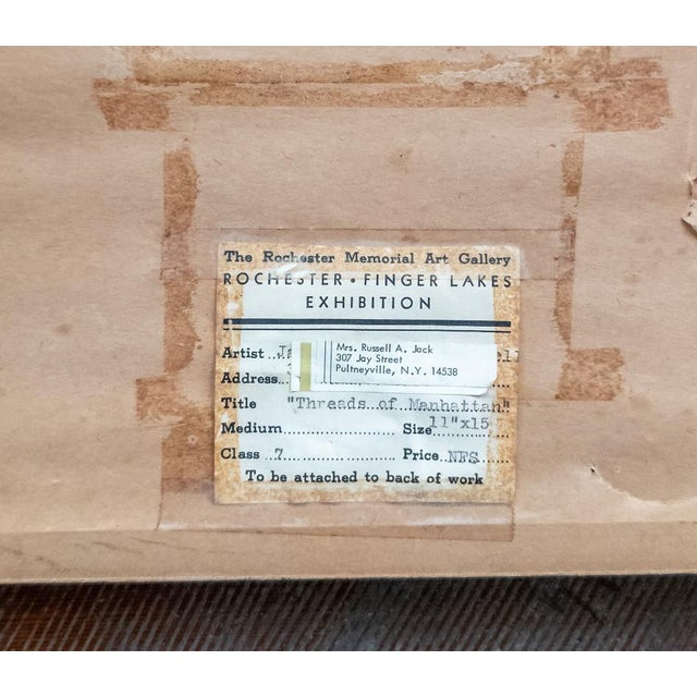 Gray Mid-Century Modern Textile Art Cityscape With Exhibition Label For Sale - Image 8 of 9