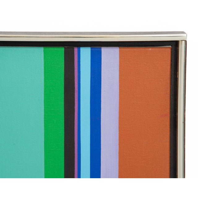 Jay Rosenblum Purple's Choice 42" X 26" Acrylic Painting Visual Stripe Motif Hard-Edge Flat Curtain Forms 1970 For Sale - Image 9 of 12