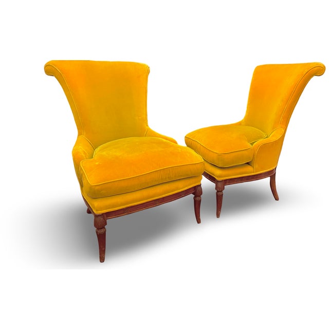 French Art Deco Curved Back Yellow Velvet Armchairs - France. Circa 1930 For Sale In New York - Image 6 of 6