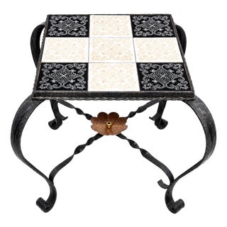 Small Vintage Wrought Iron and Ceramic Table, 1940s For Sale