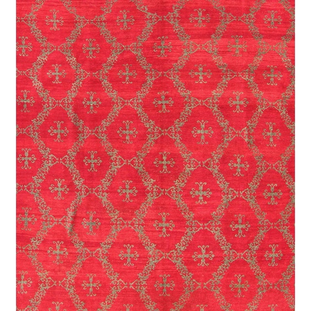Tribal Vintage Turkish Konya Carpet With Cross Design and Bright Red Background For Sale - Image 3 of 6