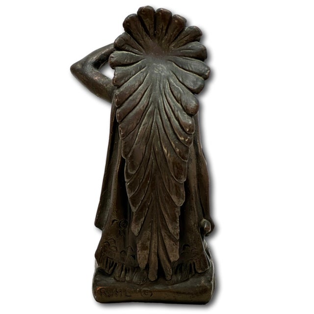 Large & Unusual Antique Native American Indian Motif Bronze Clad Bookends Signed Ruhl - Circa 1910s For Sale - Image 12 of 18