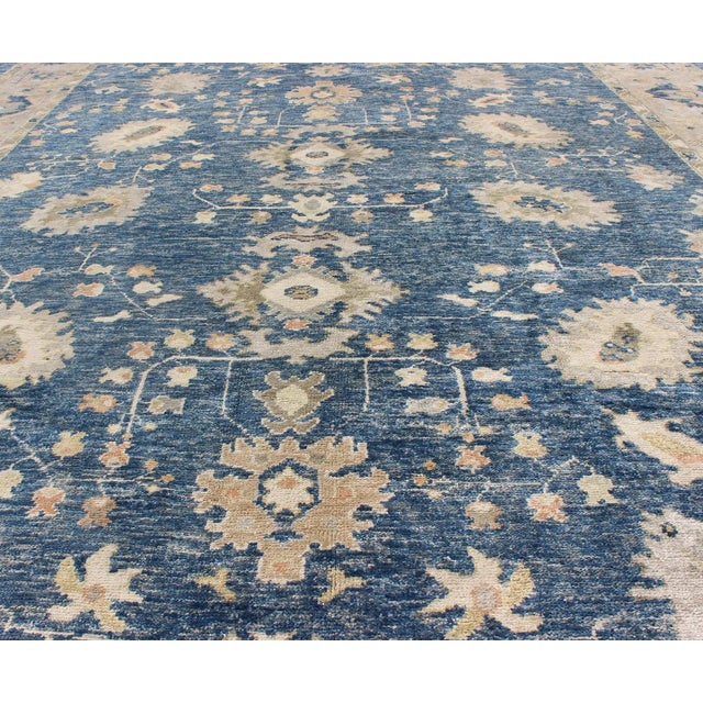 2010s Turkish Oushak Rug in Blue Background by Keivan Woven Arts 10'5 X 13'4 For Sale - Image 5 of 9