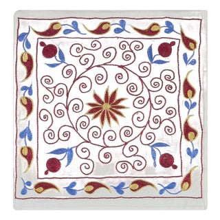 Decorative Silk Embroidery Lace Pillow Cover, Handmade Suzani Pillow. 17"x18" For Sale