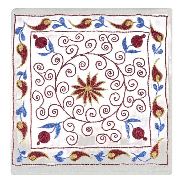 Decorative Silk Embroidery Lace Pillow Cover, Handmade Suzani Pillow. 17"x18" For Sale