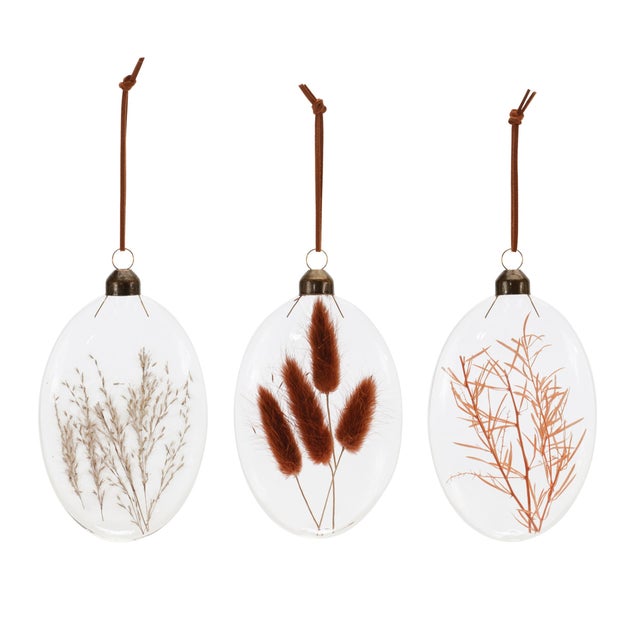 Modern Burgandy Dried Floral Glass Ornament (Set of 12) For Sale - Image 3 of 8
