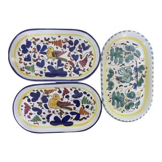 1990s Set of Three Marioo Sambuco Hand-Painted Oval Dishes For Sale