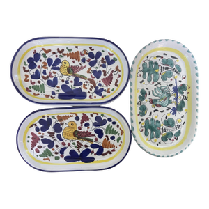 1990s Set of Three Marioo Sambuco Hand-Painted Oval Dishes