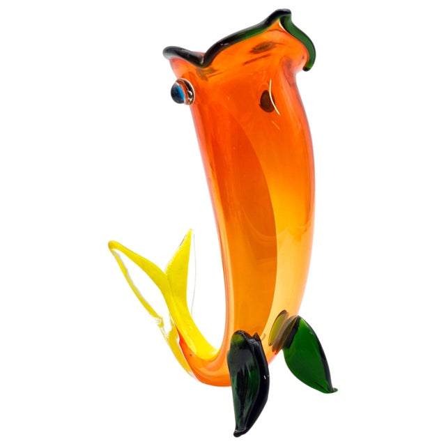 Orange Fulvio Bianconi for Venini Signed Murano “Pesce” Fish Vase For Sale - Image 8 of 13