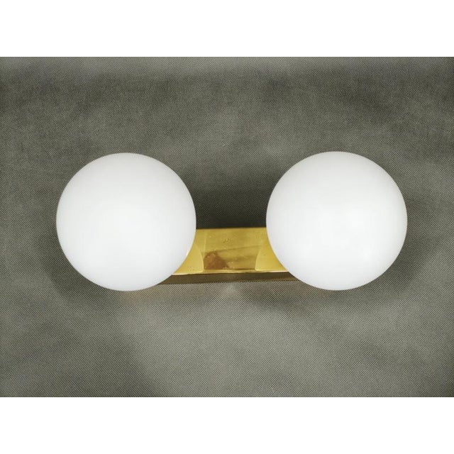 Vintage Brass Double Globe Wall Light by Kamenický Šenov, Czechoslovakia, 1970s For Sale - Image 9 of 11