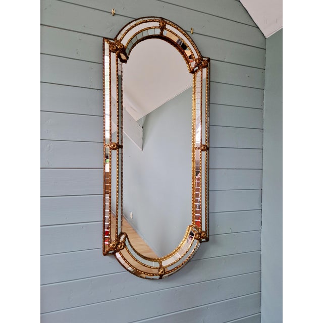 Metal Large Hollywood Regency Mirror in Glass and Brass Mosaic, Spain, 1970 For Sale - Image 7 of 13