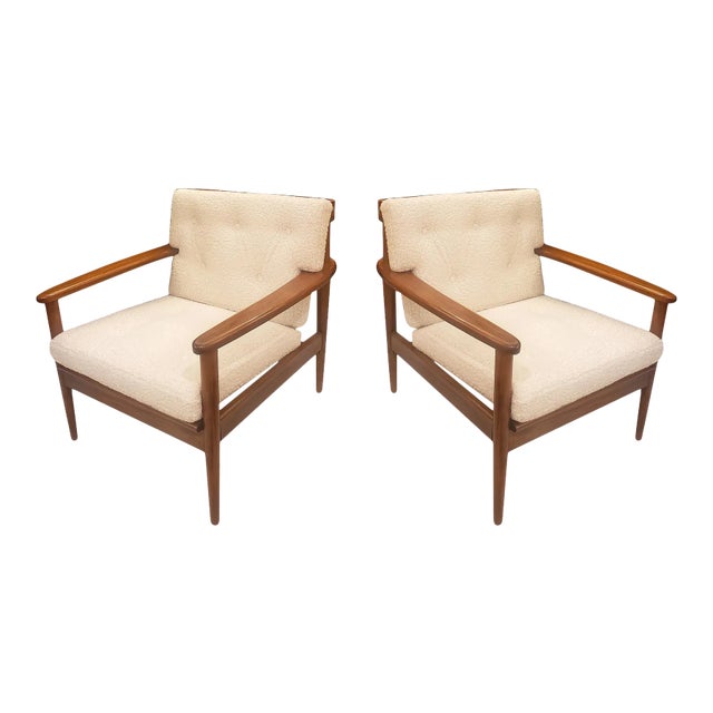 Scandinavian Mid-Century Lounge Chairs Upholstered in Boucle Fabric - a Pair For Sale