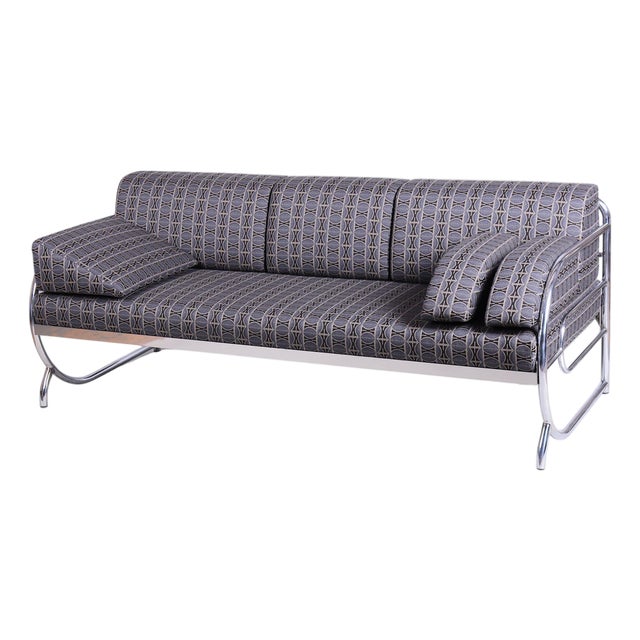 Bauhaus Sofa in Chrome and Fabric from Robert Slezak, Czech, 1930s For Sale