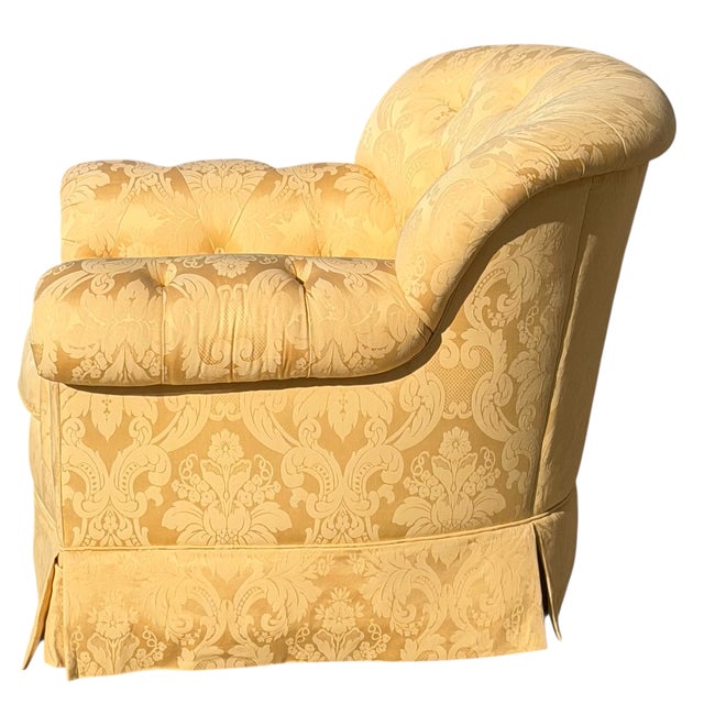 Brunchwig & Fils Yellow Damask Fully Upholstered Club Chair - 1 of 2 Available.