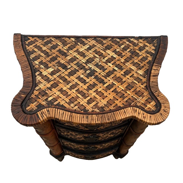 1980s Vintage Nightstand Cabinet Chest Four Drawers Bamboo / Wicker Tiki Petite Size For Sale - Image 5 of 14