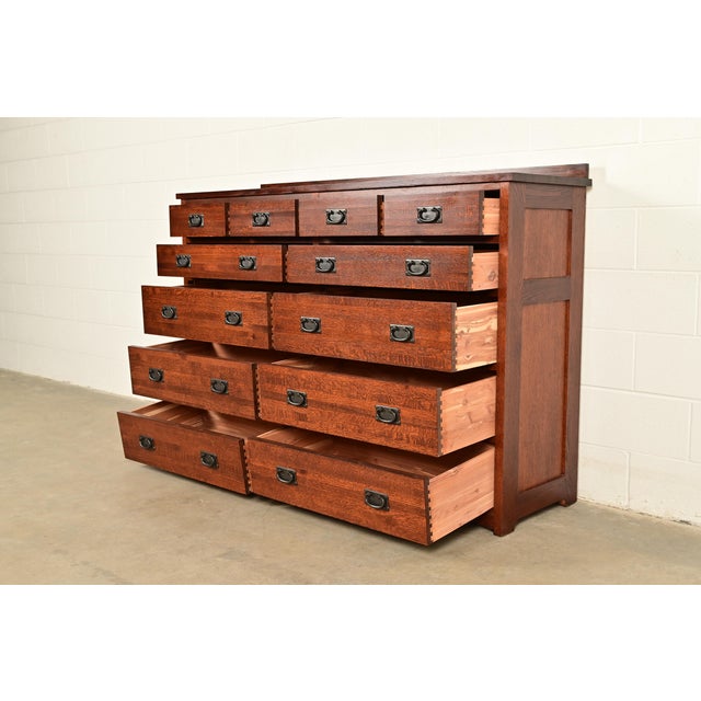 Stickley Style Mission Oak Arts & Crafts Twelve-Drawer Dresser or Chest of Drawers For Sale In South Bend - Image 6 of 15