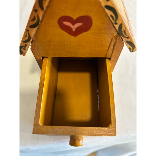 Wood Hand Painted Folk Art Wooden House Box With Drawer Signed by Artist For Sale - Image 7 of 8