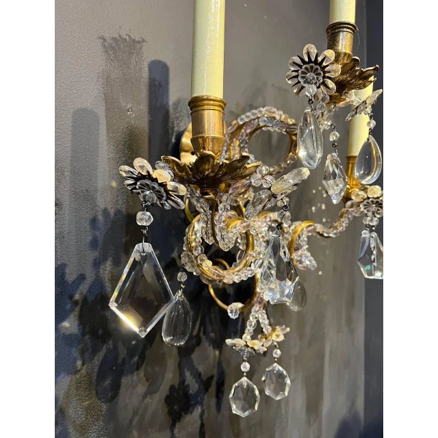 Gold 1930's French Bagues Three Lights Sconces - Set of 2 For Sale - Image 8 of 11