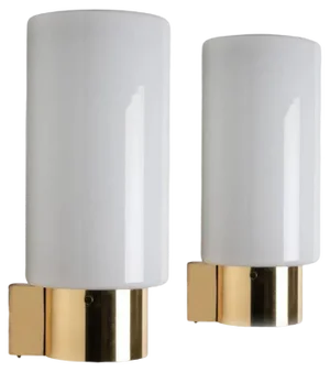 German Wall Lights in White Opaque Glass and Brass from Limburg, 1970s, Set of 2