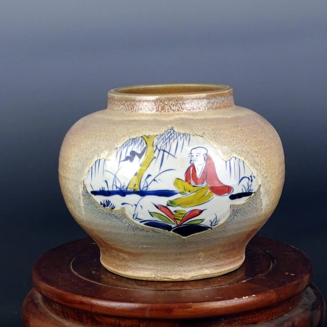 Chinese Vintage Ceramic Pot,Blue and White Famille Verte Porcelain Jar Hand Painted Figures Pattern For Sale - Image 4 of 7