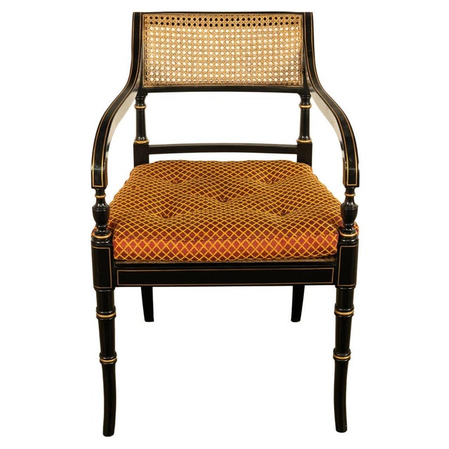 1960s Set Eight Federal Style Japanned & Gilded Dining Arm Chairs Kittinger Furniture For Sale - Image 10 of 17