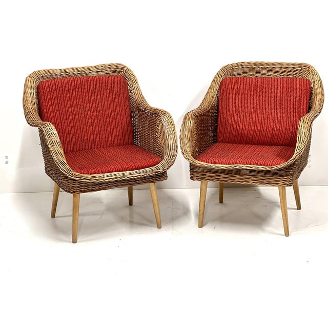 Wooden structure combined with woven wicker, removable foam mattresses. Original, very well-preserved condition, minor...