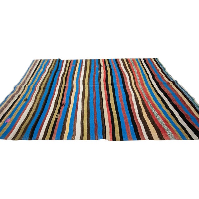 Mid 20th Century Colorful Striped Vintage Kilim Rug For Sale - Image 4 of 7