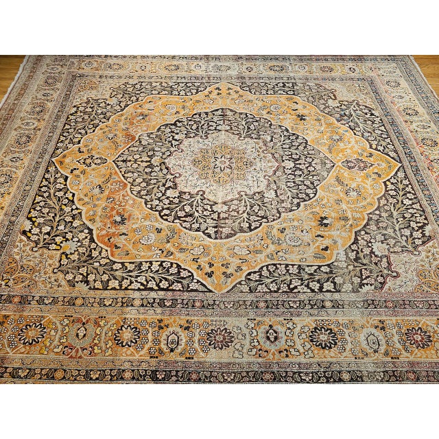 Antique Persian Tabriz Rug, Hand-Knotted Wool, Haji Jalili Style Floral Pattern, Coral & Brown, 11x14 For Sale - Image 4 of 13
