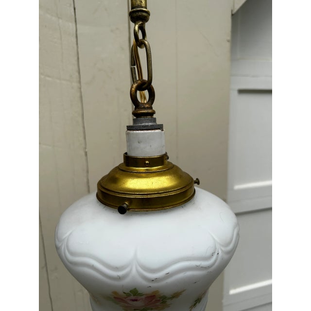 American Vintage Brass Hanging Fixture With Vintage Shade For Sale - Image 3 of 7