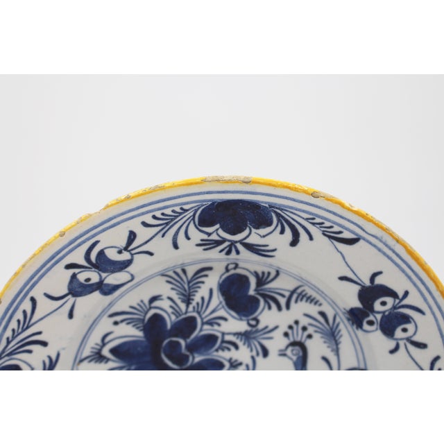 Neoclassical Late 18th Century Dutch Delft Peacock Motif Blue & White Plate For Sale - Image 3 of 5