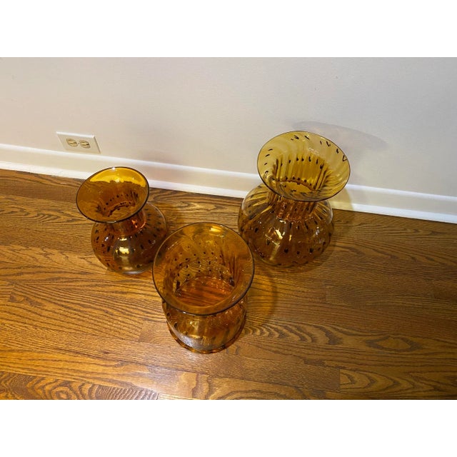 Mid 20th Century Vintage Italian Amber Tortoise Blown Glass Vases- Set of 3 For Sale - Image 4 of 10