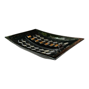 Mid 20th Century Black and 22 K Gold Ceramic Ashtray / Catchall — 12”
