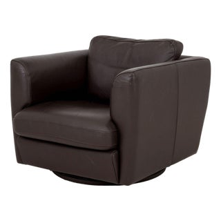 Roche Bobois Brown Leather Swivel Club Chair For Sale