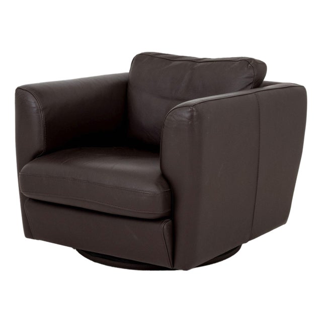 Roche Bobois Brown Leather Swivel Club Chair For Sale