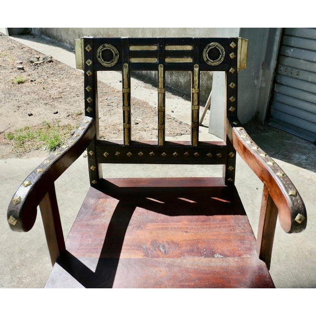 Anglo-Indian Raj Table and Chairs with Metal Decor, 1920s, Set of 11 For Sale - Image 9 of 11