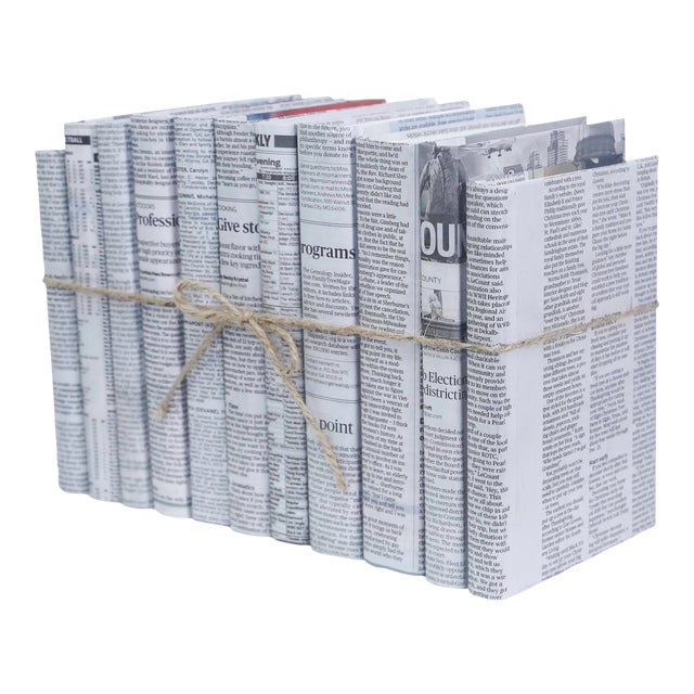 Decorative Books - Newspaper Paper Wrapped Book Bundle - 1 Foot of Grey Books For Sale