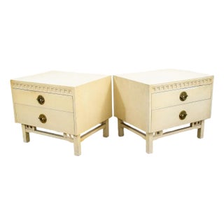 1960s Mid Century Modern Nightstands Side Tables End White 2 Drawers Brass Clover For Sale