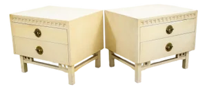 1960s Mid Century Modern Nightstands Side Tables End White 2 Drawers Brass Clover