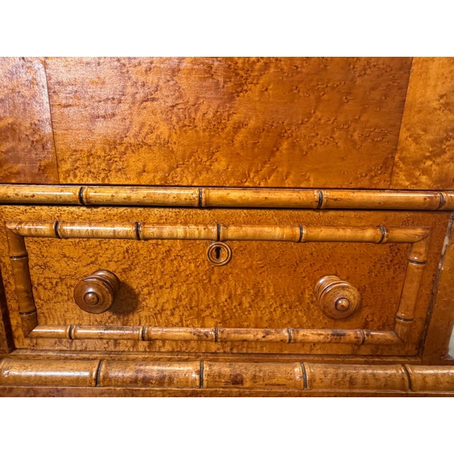 Early 20th Century French Belle Époque Faux Bamboo Bird's-Eye Maple Armoire For Sale In Houston - Image 6 of 14