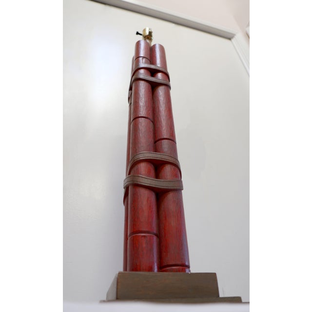 Ceramic Pottery Red Bamboo Effect Tall Lamps- a Pair For Sale - Image 11 of 13