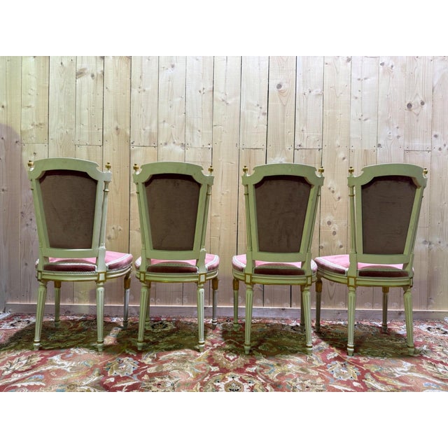 Louis XVI Style Dining Table and Chairs in Gilt Wood and Pink Velvet, 1980s For Sale - Image 10 of 13