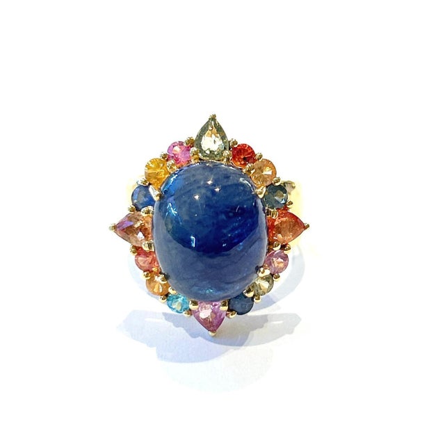 Blue Bochic “Capri” Vintage Blue Sapphire & Multi Sapphire Ring Set In 18K Gold & Sil For Sale - Image 8 of 11