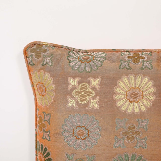 2020s Pair of Silk & Down Stuffed Pillows in Orange & Emerald Green Eastern Patterning For Sale - Image 5 of 10