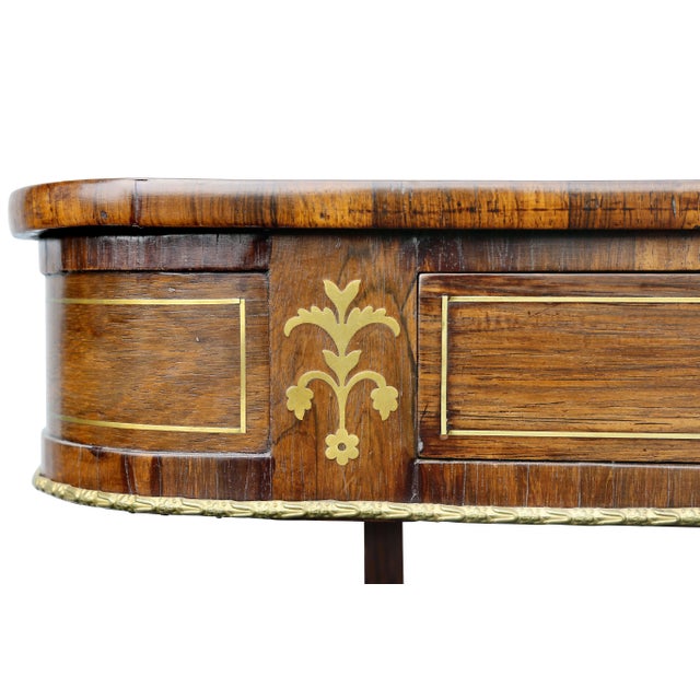 Regency Rosewood and Brass Inlaid Writing Table For Sale - Image 11 of 13