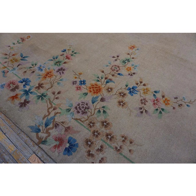 Beige 1930s Ivory Floral Modernist Antique Chinese Art Deco Carpet 11' X 13' 9" Knotted Wool Rug For Sale - Image 8 of 11